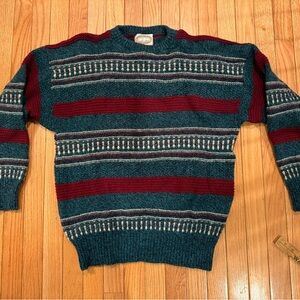 Men's Crewneck Sweater - Teal and Burgundy Stripes fisherman heritage